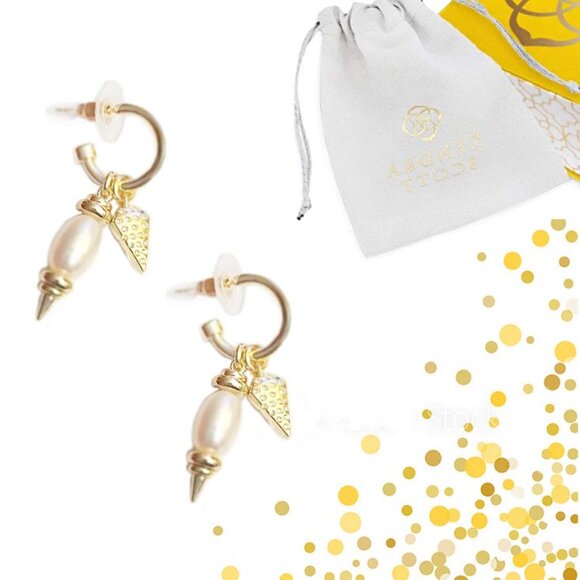 Kendra Scott Demi Gold Huggie Earrings in White Baroque Pearl NWOT - Picture 2 of 8